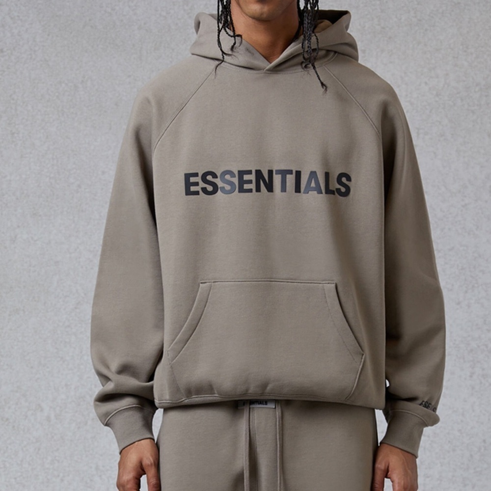 ESSENTIALS FEAR OF GOD Logo Hoodie Taupe / Black Size Large